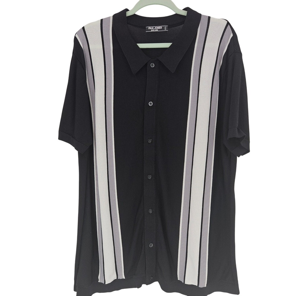 VTG Paul Jones Striped‎ Knit Polo Shirt Button Up 2XL Coastal Grandpa